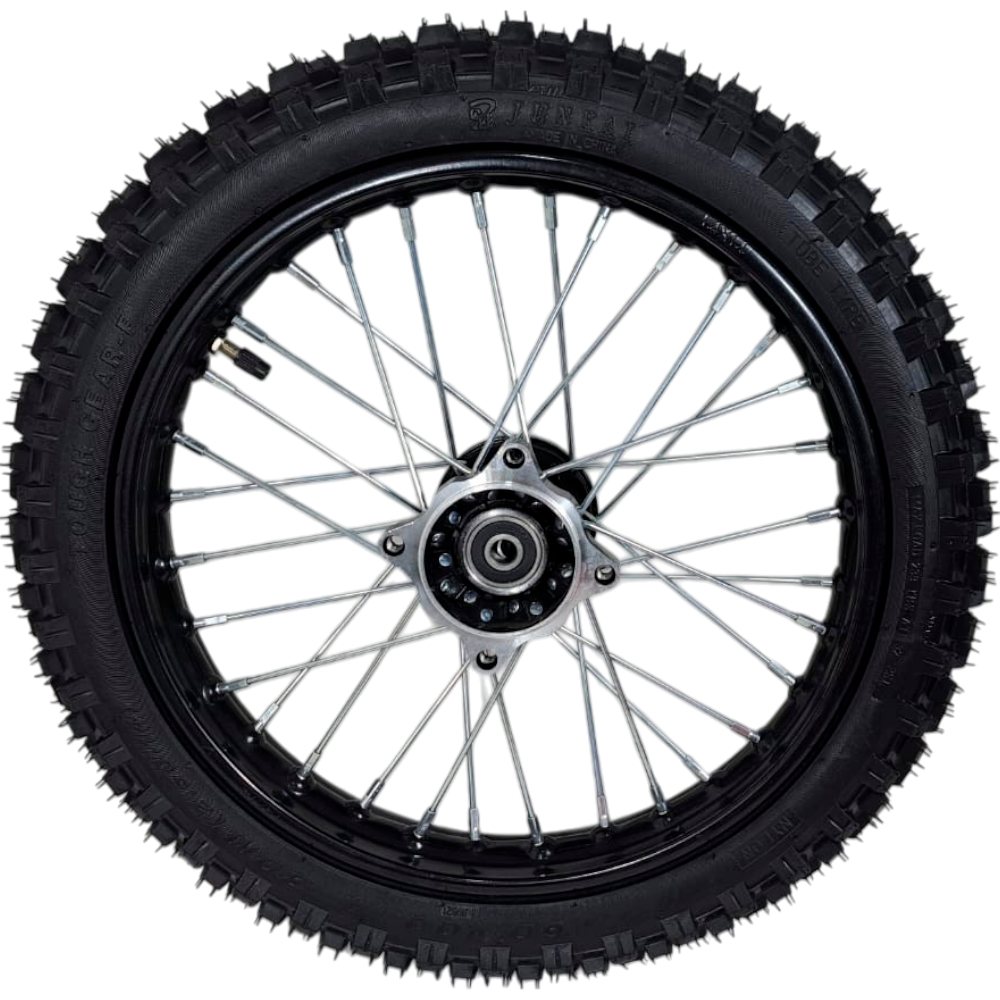 Jante Dianteira + Pneu 60/100-14 (1.40x14&quot;, Eixo 12mm) - Pitbike