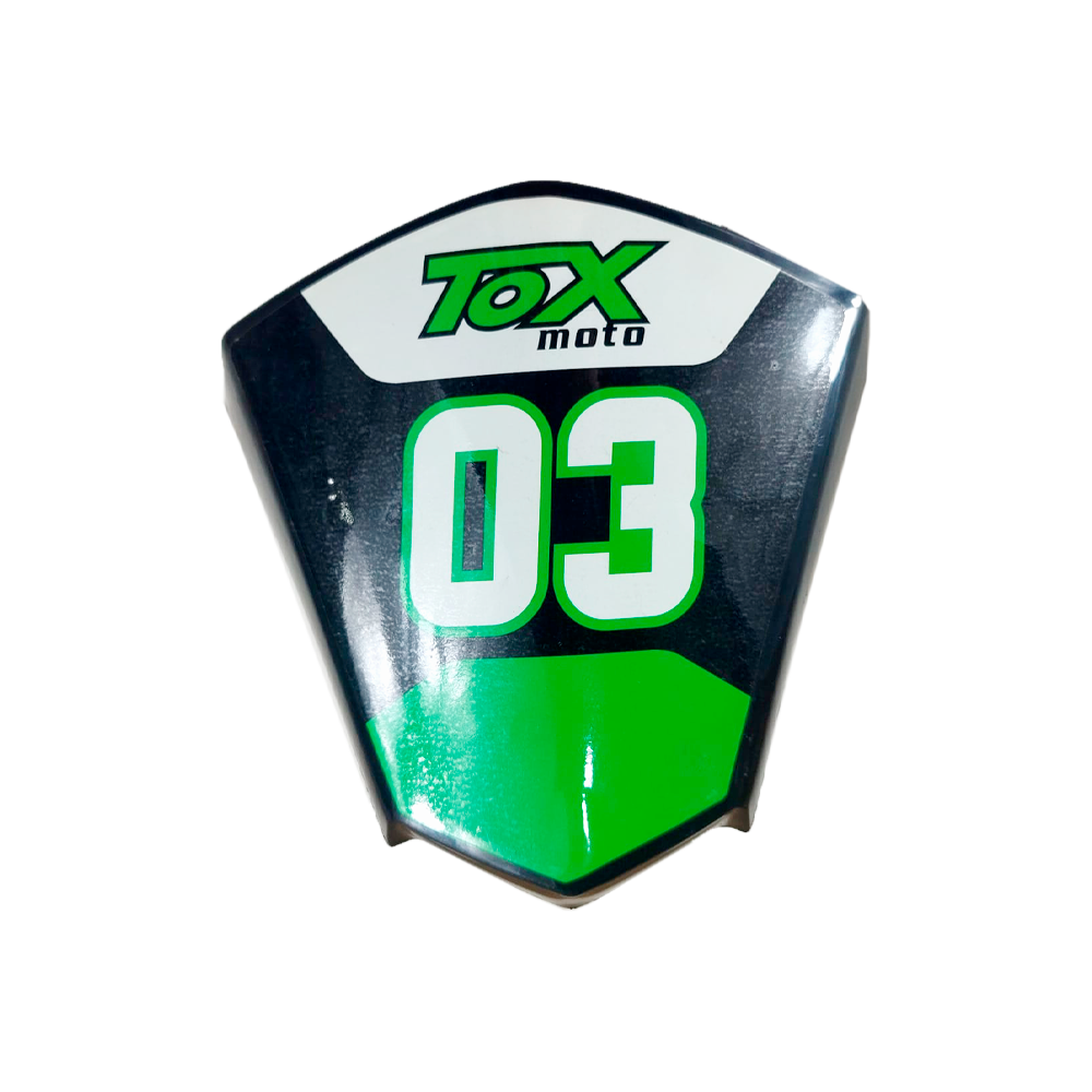 Placa de numero (dianteira) - Tox (QD03 / E-QD03L / QD07 /QD06 / ...) mini-ATV 49 (c/ autocolante verde)